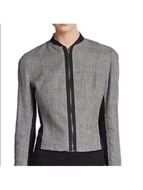 Elie Tahari Grey Bomber Jacket with Black Trim